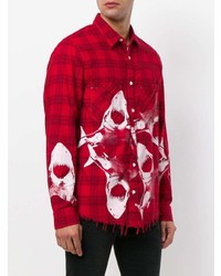 Chemise à manches longues à carreaux rouge Amiri