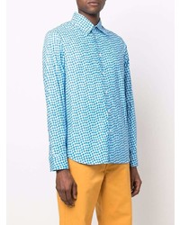 Chemise à manches longues à carreaux turquoise Marni