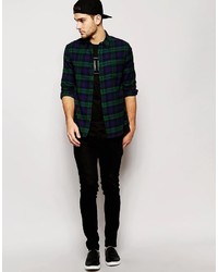 Chemise à manches longues à carreaux vert foncé Asos