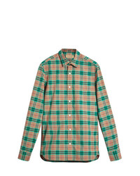 Chemise à manches longues à carreaux verte Burberry