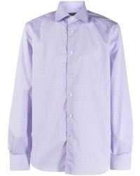 Chemise à manches longues à carreaux violet clair Corneliani