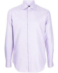 Chemise à manches longues à carreaux violet clair Giorgio Armani