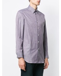 Chemise à manches longues à carreaux violet clair Brioni