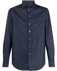 Chemise à manches longues à chevrons bleu marine Giorgio Armani
