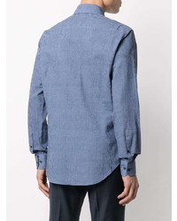 Chemise à manches longues à chevrons bleue Giorgio Armani