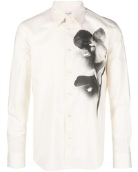 Chemise à manches longues à fleurs beige Alexander McQueen