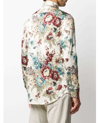 Chemise à manches longues à fleurs beige Etro