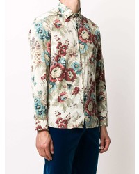 Chemise à manches longues à fleurs beige Etro