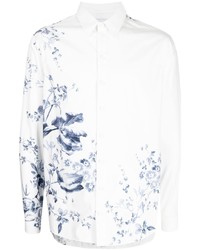 Chemise à manches longues à fleurs blanc et bleu marine Erdem