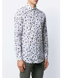 Chemise à manches longues à fleurs blanc et bleu marine Etro