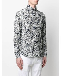 Chemise à manches longues à fleurs blanc et bleu marine Barba