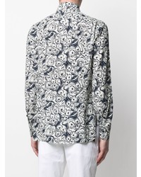 Chemise à manches longues à fleurs blanc et bleu marine Barba