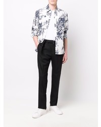 Chemise à manches longues à fleurs blanc et bleu marine Erdem