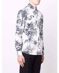 Chemise à manches longues à fleurs blanc et bleu marine Erdem