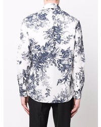 Chemise à manches longues à fleurs blanc et bleu marine Erdem