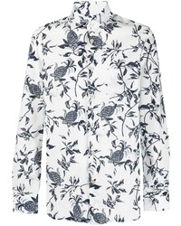 Chemise à manches longues à fleurs blanc et bleu marine Kiton