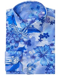 Chemise à manches longues à fleurs blanc et bleu