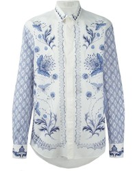 Chemise à manches longues à fleurs blanc et bleu Alexander McQueen