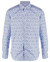 Chemise à manches longues à fleurs blanc et bleu Canali
