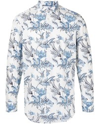 Chemise à manches longues à fleurs blanc et bleu Etro