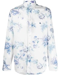 Chemise à manches longues à fleurs blanc et bleu Etro