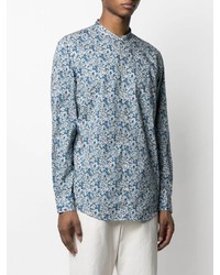 Chemise à manches longues à fleurs blanc et bleu Massimo Alba