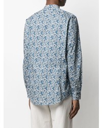 Chemise à manches longues à fleurs blanc et bleu Massimo Alba