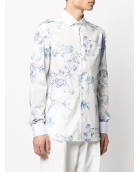 Chemise à manches longues à fleurs blanc et bleu Etro