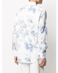 Chemise à manches longues à fleurs blanc et bleu Etro