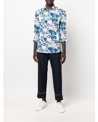 Chemise à manches longues à fleurs blanc et bleu Etro