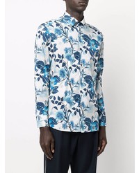 Chemise à manches longues à fleurs blanc et bleu Etro