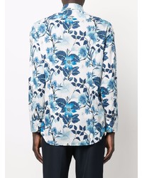 Chemise à manches longues à fleurs blanc et bleu Etro