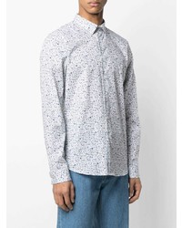 Chemise à manches longues à fleurs blanc et bleu PS Paul Smith