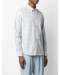 Chemise à manches longues à fleurs blanc et bleu Paul Smith