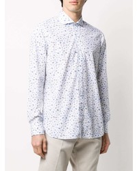 Chemise à manches longues à fleurs blanc et bleu Orian