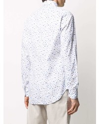 Chemise à manches longues à fleurs blanc et bleu Orian