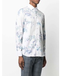 Chemise à manches longues à fleurs blanc et bleu Etro