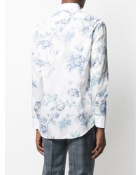 Chemise à manches longues à fleurs blanc et bleu Etro