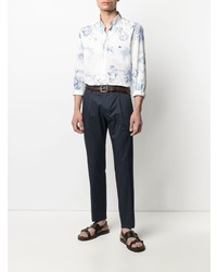 Chemise à manches longues à fleurs blanc et bleu Etro