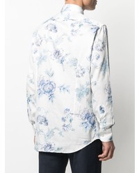 Chemise à manches longues à fleurs blanc et bleu Etro