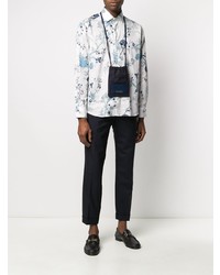 Chemise à manches longues à fleurs blanc et bleu Etro