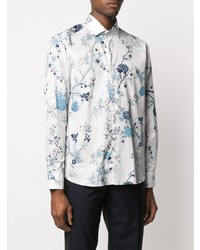 Chemise à manches longues à fleurs blanc et bleu Etro