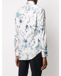 Chemise à manches longues à fleurs blanc et bleu Etro