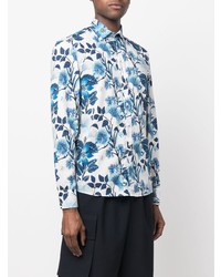 Chemise à manches longues à fleurs blanc et bleu Etro