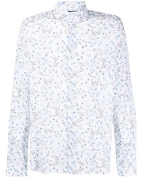Chemise à manches longues à fleurs blanc et bleu Orian