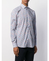 Chemise à manches longues à fleurs blanc et bleu Etro