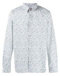 Chemise à manches longues à fleurs blanc et bleu Paul Smith