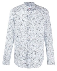 Chemise à manches longues à fleurs blanc et bleu PS Paul Smith