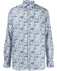 Chemise à manches longues à fleurs blanc et bleu Xacus
