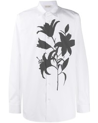 Chemise à manches longues à fleurs blanche et noire Alexander McQueen